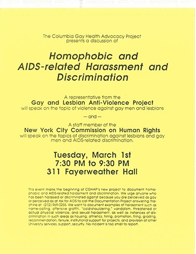 Homophobic and AIDS-related Harassment and Discrimination poster