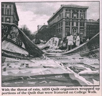 The AIDS Memorial Quilt was displayed on Columbia University's College Walk. The AIDS Memorial Quilt was displayed on Columbia University's College Walk.