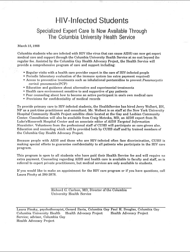 Announcement of specialized care for HIV-infected students Announcement of specialized care for HIV-infected students