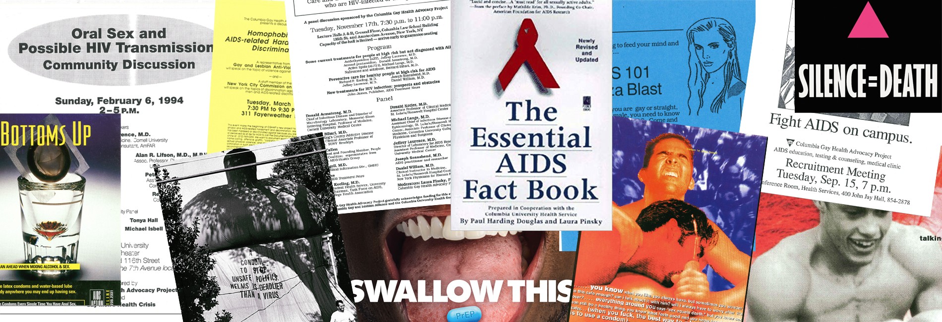 collage of posters and advertisements for HIV/AIDS awareness and education