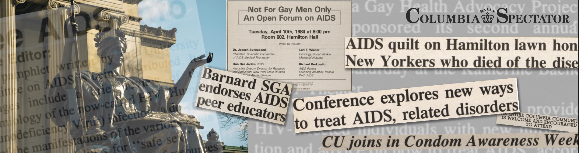 Collage of news articles about HIV and AIDS published by Columbia Spectator.