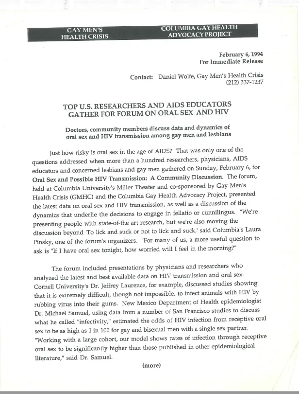 Oral Sex Conference press release
