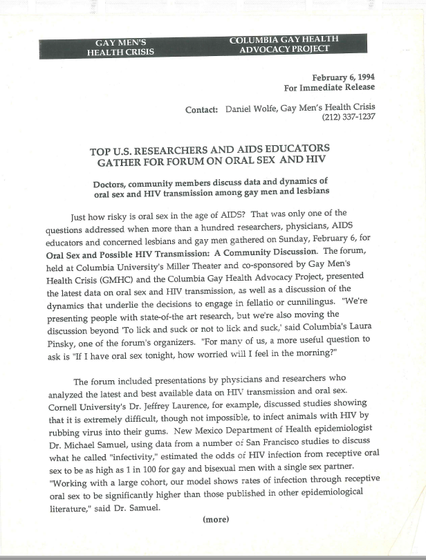 Oral Sex Conference press release