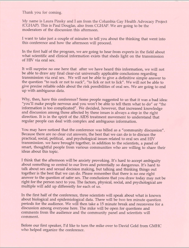 Laura Pinsky's notes for the Oral Sex Conference