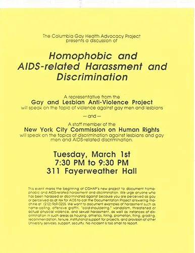 Homophobic and AIDS-related Harassment and Discrimination poster