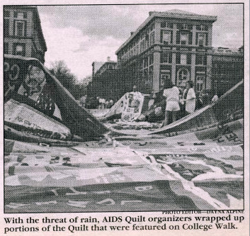 The AIDS Memorial Quilt was displayed on Columbia University's College Walk. The AIDS Memorial Quilt was displayed on Columbia University's College Walk.