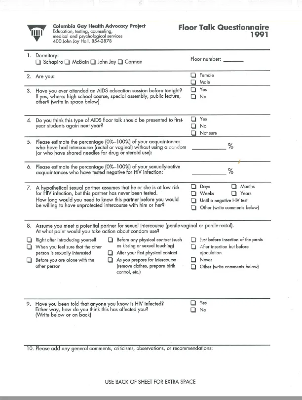 Floor Talk Questionnaire