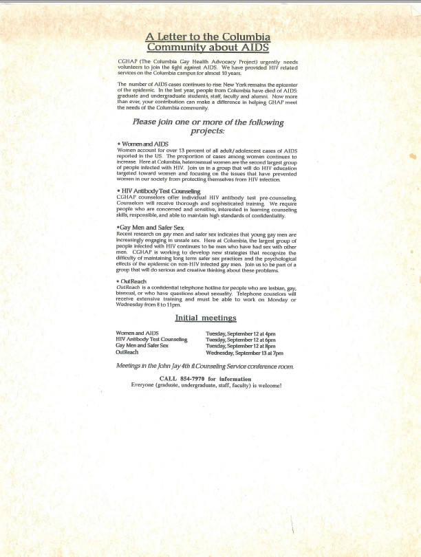 A letter to the Columbia Community about AIDS A letter to the Columbia Community about AIDS