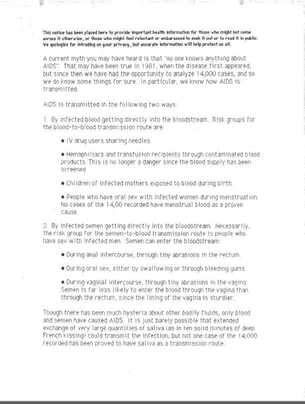 Notice regarding the transmission of HIV Notice regarding the transmission of HIV