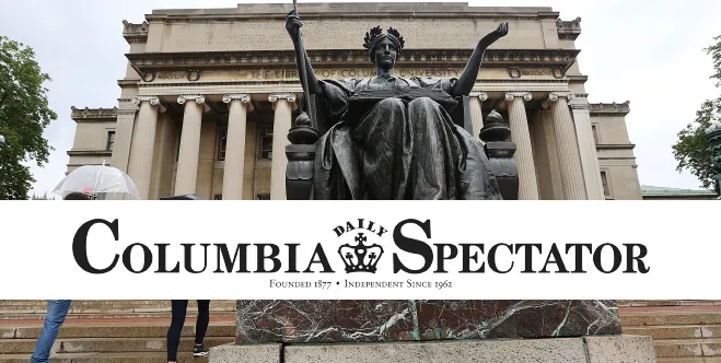 photo of Columbia's Low Library overlaid with the Columbia Spectator logo